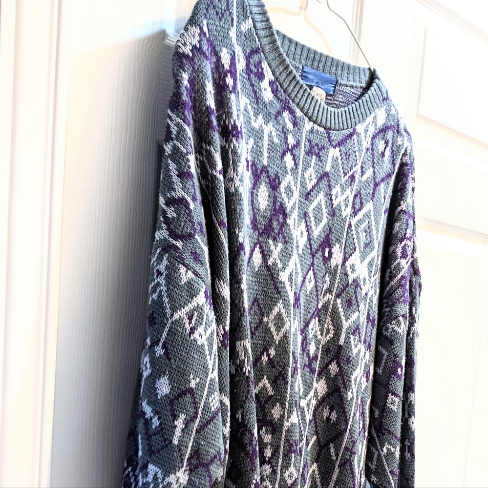 Vtg Diamond Print, Autumn Grandpa Sweater. M. - Picture 11 of 15